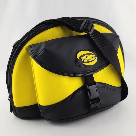 Thermos Yellow Black Crossbody Insulated Lunch  Bag Adjustable Strap - Picture 1 of 12